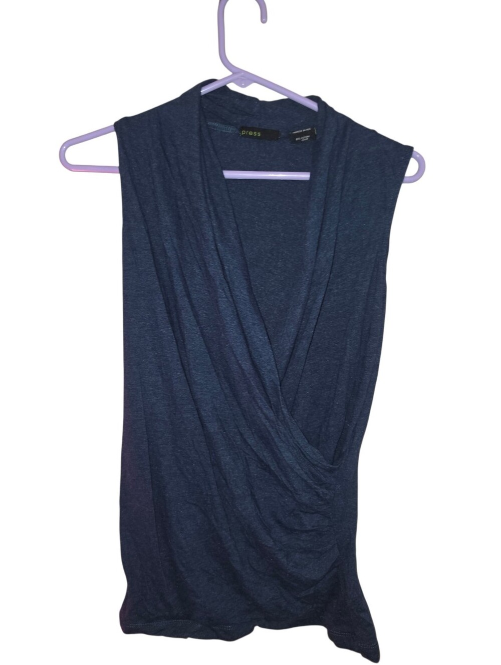 6/7/50. Press Womens Draped Navy Sleeveless Wrap-Fron
